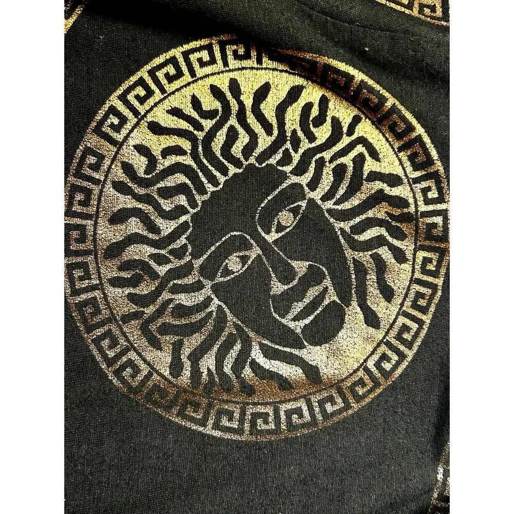 Festival Concert shirt Short Sleeve Metallic Gold Medusa Design Snake charmer